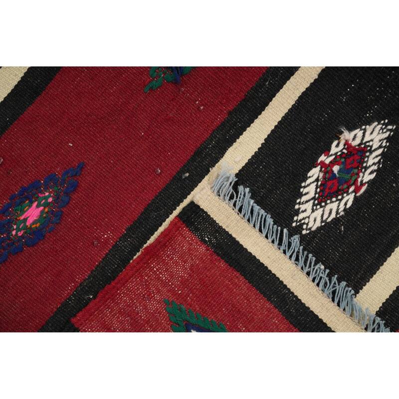 Hand Woven Oriental 100% Wool Carpet Southwestern Tribal Red Kilim Area Rug - 9' 9'' X 5' 7''