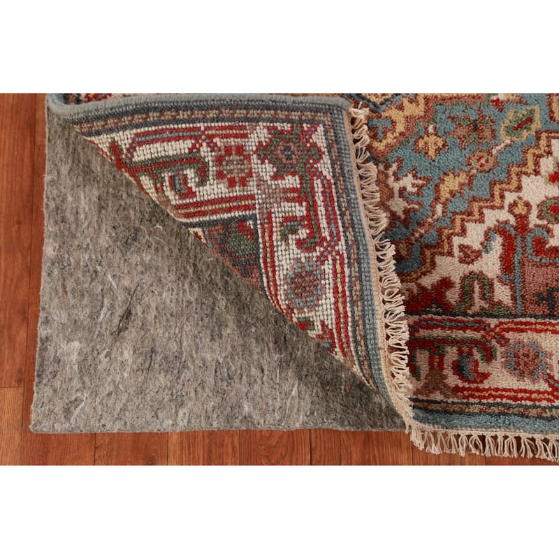 Light Blue Geometric Heriz Serapi Runner Rug Handmade Wool Carpet - 2'8"x 15'9"