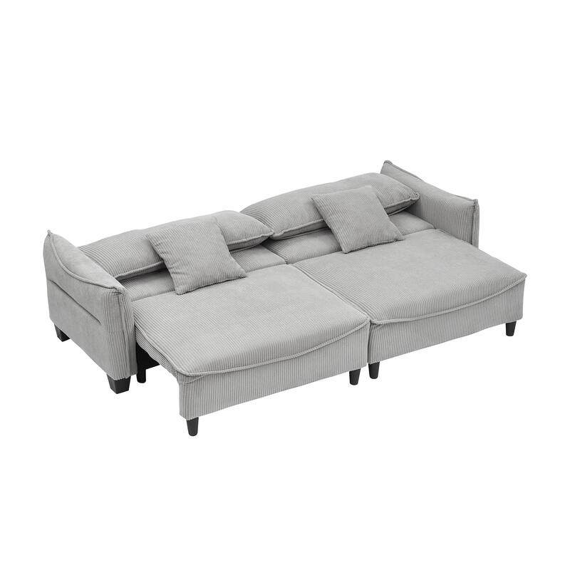 87.79" Modern Folding Sofa Bed for Living Room with Storage and Throw Pillows