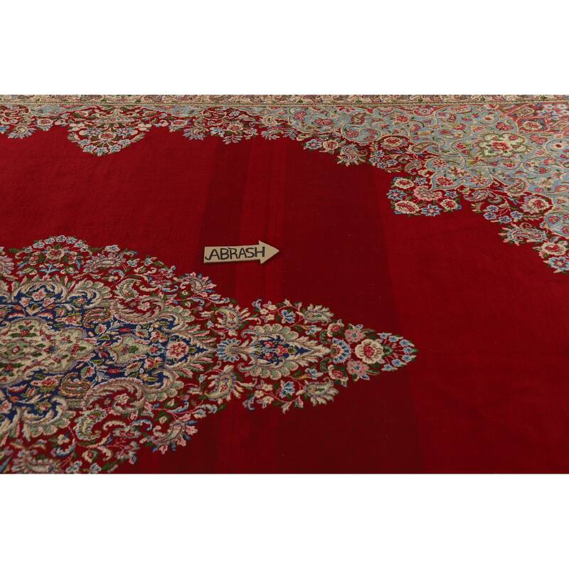 Hand Knotted Oriental 100% Wool Carpet Traditional Floral Red Kerman Area Rug - 17' 0'' X 12' 10''