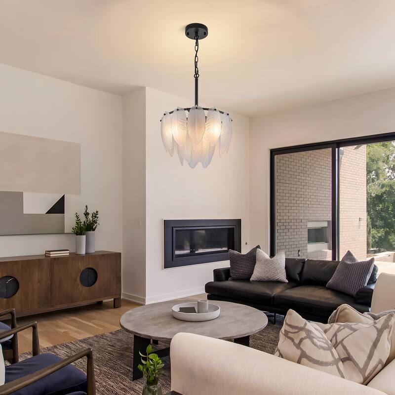 Starsky Modern 3-Light Tiered Feather-Shaped Glass Chandelier - Black