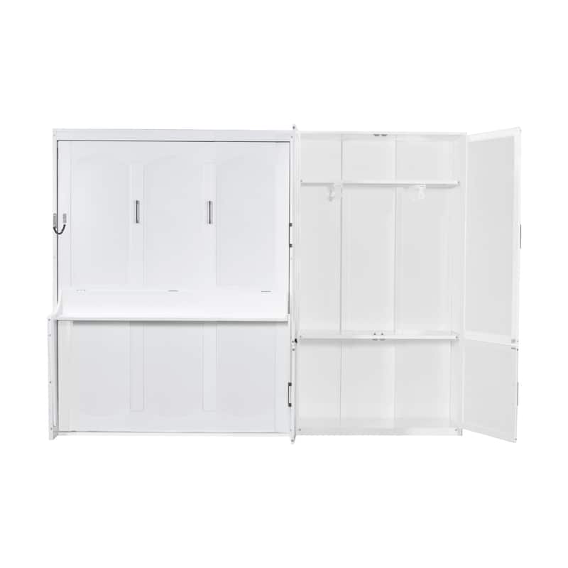 Space-Saving Queen Murphy Wall Bed with Hydraulic Lift System and Side Wardrobe Storage