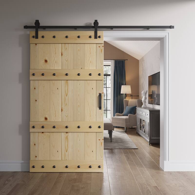 Coast Sequoia 42in x 84in Castle Series Pine Wood Sliding Barn Door With Hardware Kit