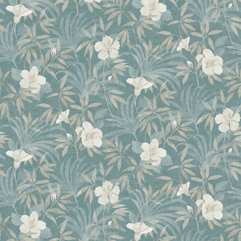 Advantage Malecon Aqua Floral Wallpaper - 20.9in x 396in x 0.025in - 20.9in x 396in x 0.025in