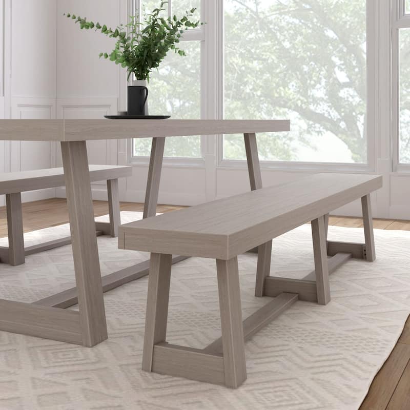 Plank and Beam Classic Solid Wood Dining Bench - 86" - Seashell Wirebrush