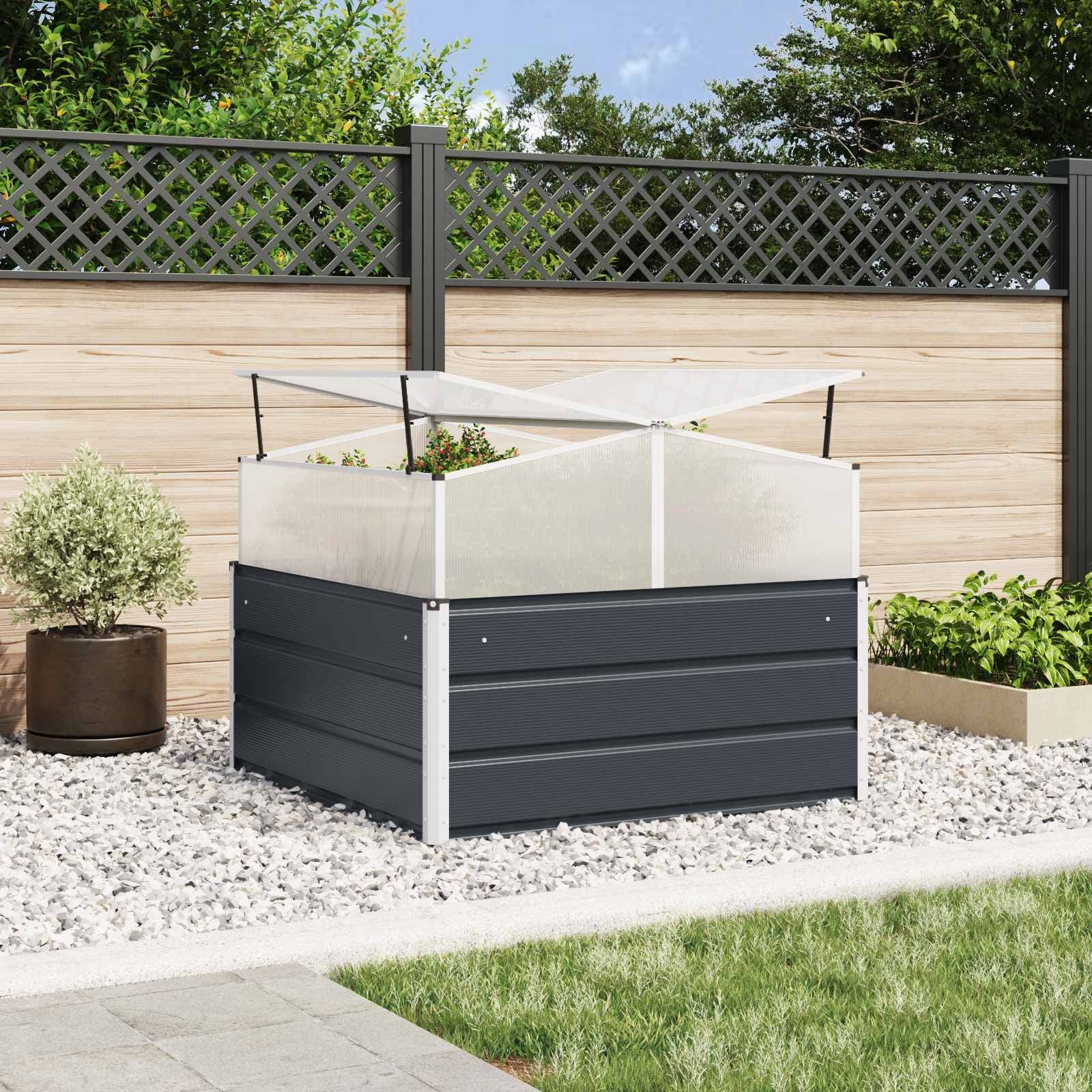 vidaXL Planter 39.37 x 39.37 x 30.31 in Galvanised Steel - 39.37 x 39.37 x 30.31