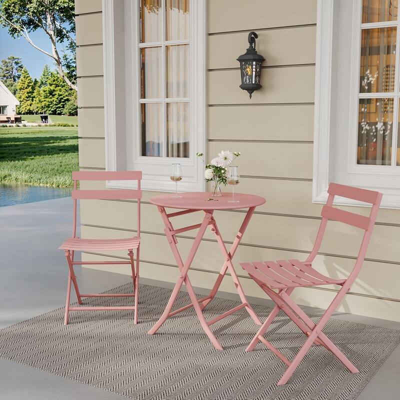 3 Pieces Patio Foldable Round Table and 2 Chairs