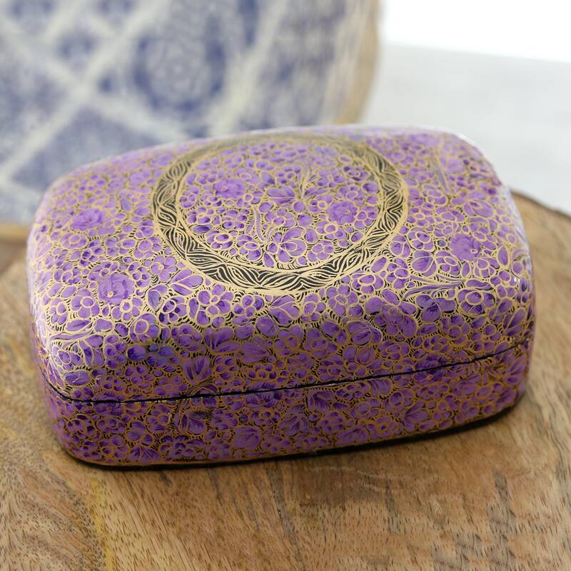 Novica Handmade Kashmir Cheer In Purple Decorative Papier Mache Box