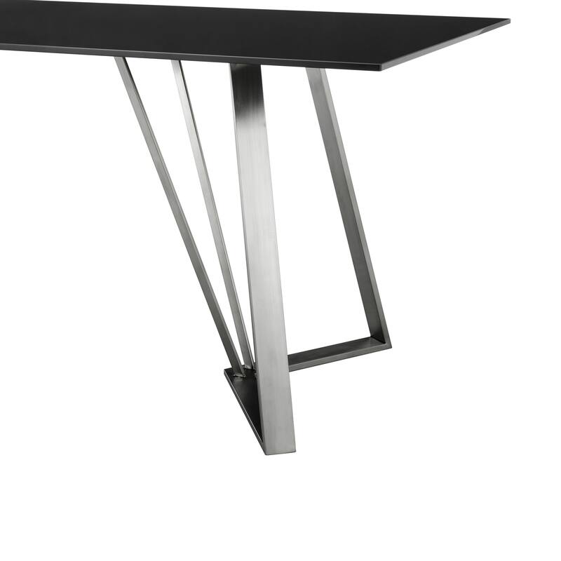 Cressida 79" Black Glass and Stainless Steel Rectangular Dining Table