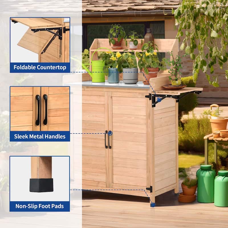 Moasis 47.4″H All Weather Outdoor Potting Bench Table Wooden Storage Cabinet with Foldable Pallet and Removable Plate