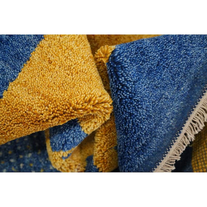 Hand Knotted Oriental 100% Wool Carpet Modern Geometric Navy Blue & Blues Gabbeh Area Rug - 6' 5'' X 4' 5''