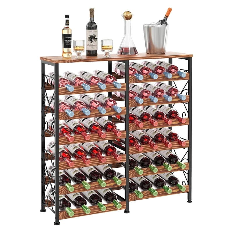 Wine Rack with Wooden Top, 48 Bottles Free Standing Floor Wine Storage - 6*8