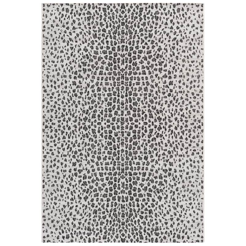 SAFAVIEH Courtyard Ruta Indoor/ Outdoor Waterproof Patio Backyard Rug - 4' x 5'7" - Ivory/Black
