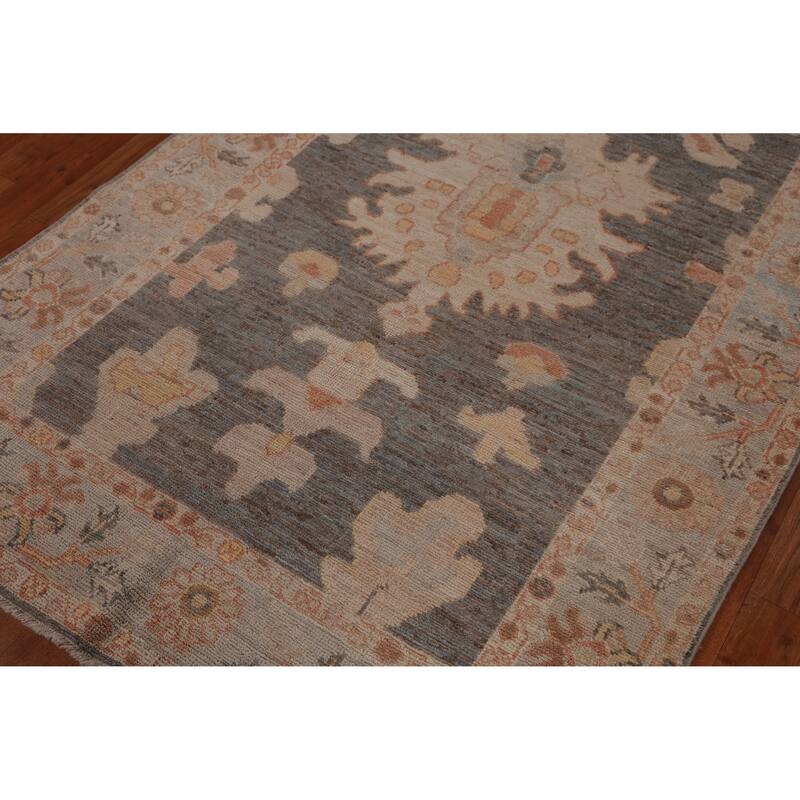 Vegetable Dye Gray Oushak Turkish Rug Handmade Wool Carpet - 4'2" x 5'9"