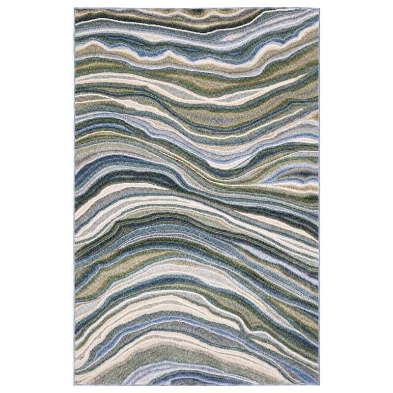 Tobias Abstract Waves Green/ Blue Area Rug - 5'3" x 7'6"