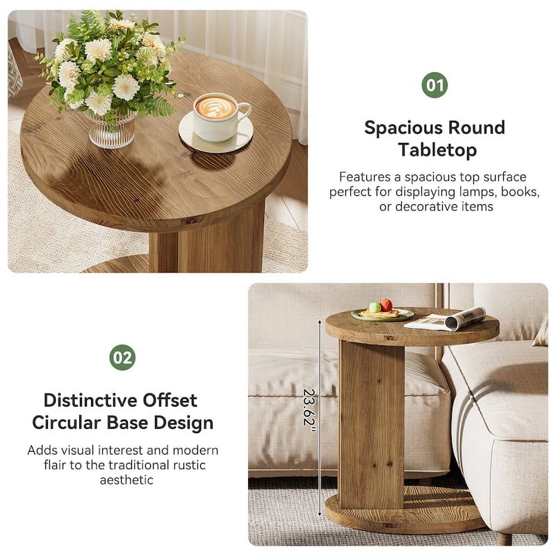 19.68" Round C-Shaped Solid Wood End Table