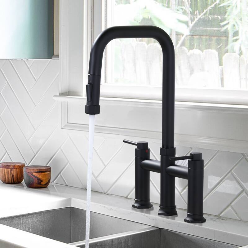 WOWOW Double Handle Pull Down Kitchen Faucet