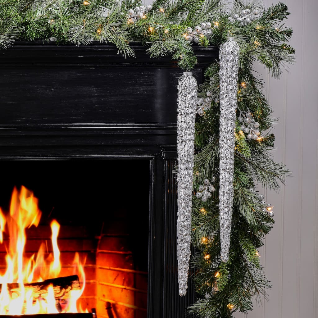 24" Shatterproof Plastic Electroplated Ridged Icicle Ornament Set of 2