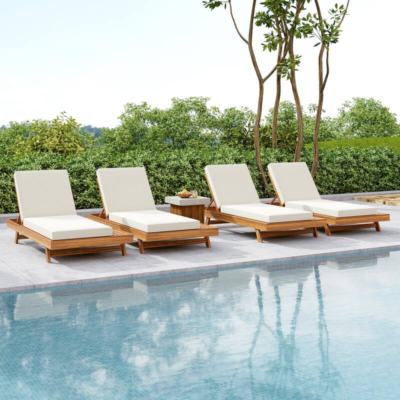 Christopher Knight Home- Halk Acacia Wood Outdoor Chaise Lounge Set of 4
