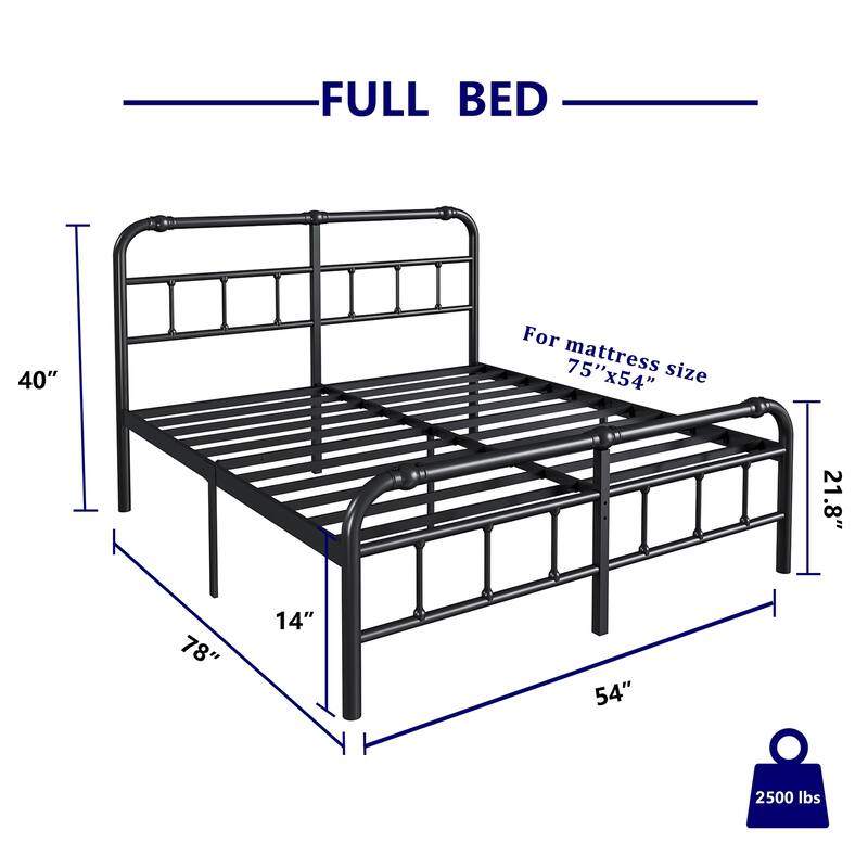 Metal Bed Frame with Victorian Style Wrought Iron-Art Headboard and Footboard