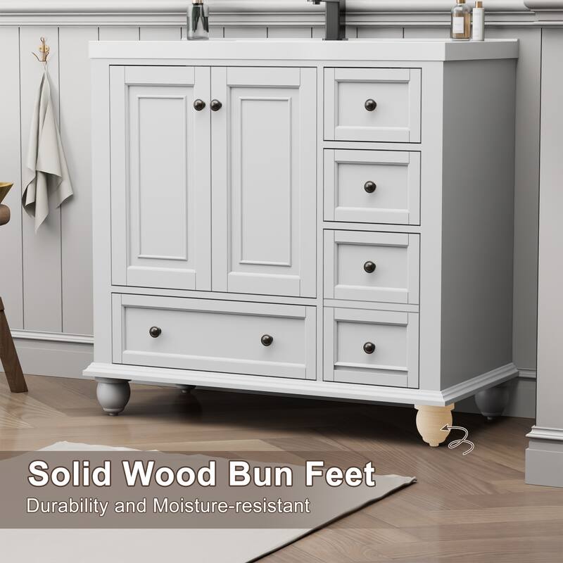 Retro Bathroom Vanity Cabinet Solid Wood Classic with Ceramic Sink
