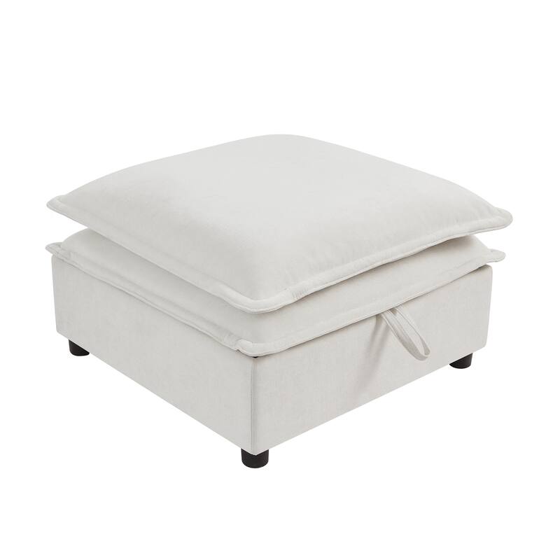 Double-Layer Cushion Modular Sofa with Storage Seat, 6-Seater Sectional Sofa for Livingroom Polyester Convertible Sofa Bed
