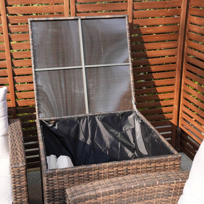 Leavitt 7-Piece Patio Wicker Chat Set with Fire Pit Table and Rain Cover