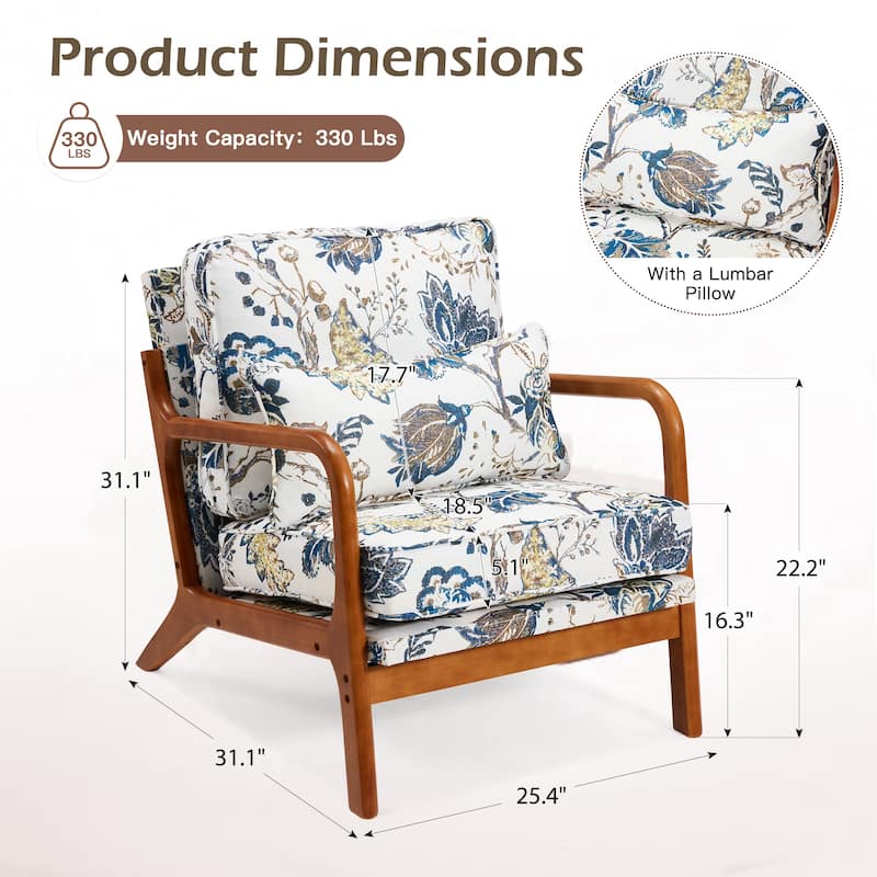EROMY Mid-Century Modern Accent Chair - Solid Wood Frame Armchair for Living Room, Lounge, or Balcony