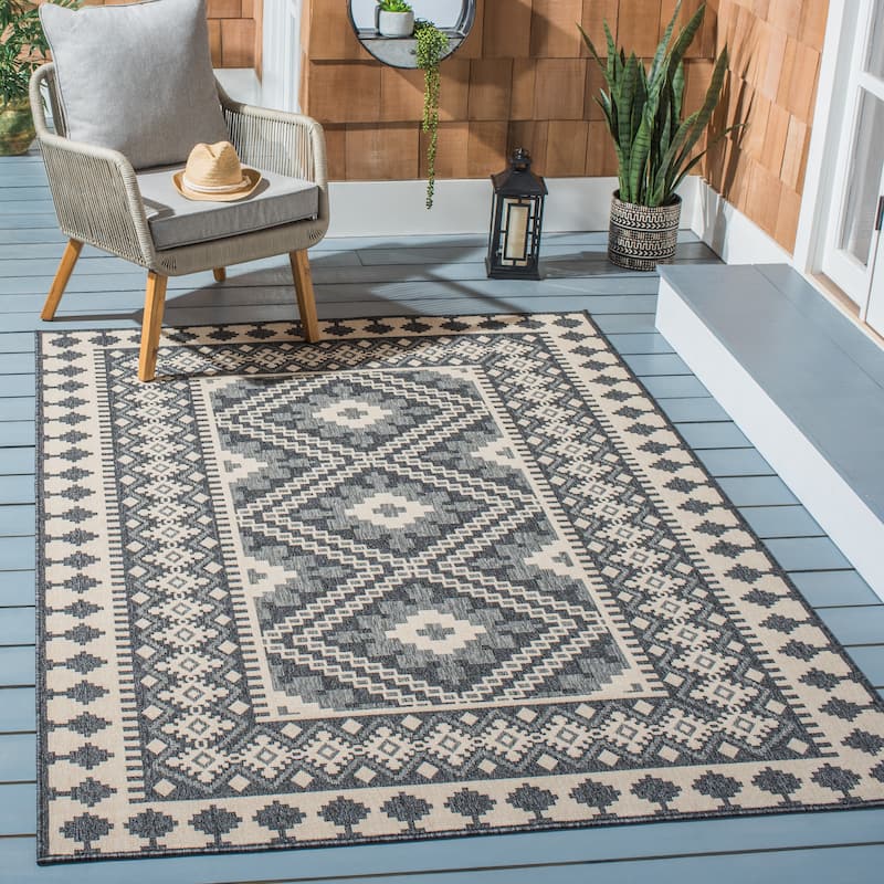 SAFAVIEH Veranda Eyvor Indoor/ Outdoor Waterproof Patio Backyard Rug - 2'7" x 5' - Ivory/Grey