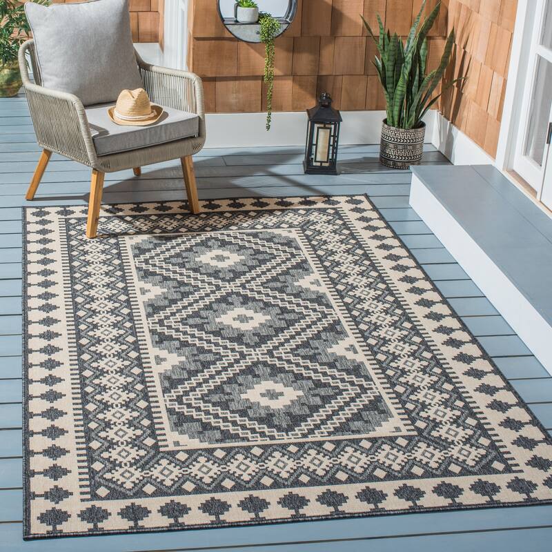 SAFAVIEH Veranda Rita Indoor/ Outdoor Waterproof Patio Backyard Rug - 5'3" x 7'7" - Ivory/Grey