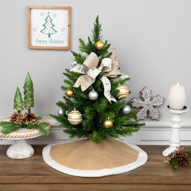 Burlap Mini Christmas Tree Skirt with Fleece Border - 20"