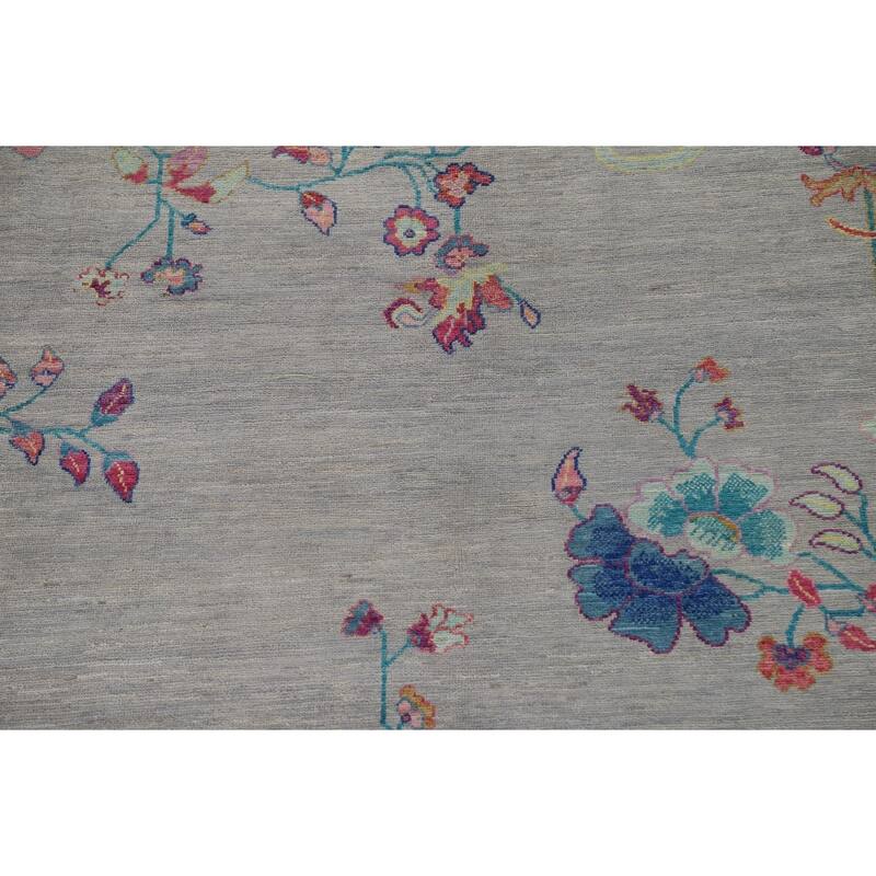 Hand Knotted Oriental 100% Wool Carpet Traditional Floral Greys & Charcoal Art Deco Area Rug - 11' 6'' X 9' 0''