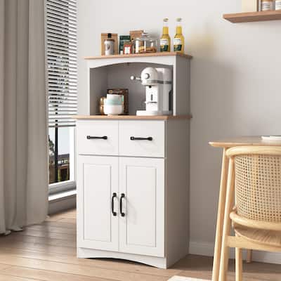 Kitchen Cabinet White Pantry Storage Microwave Cabinet with Storage Drawer