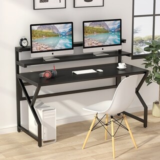 Overstock 55 Computer Writing Desk with Monitor Stand (Black)