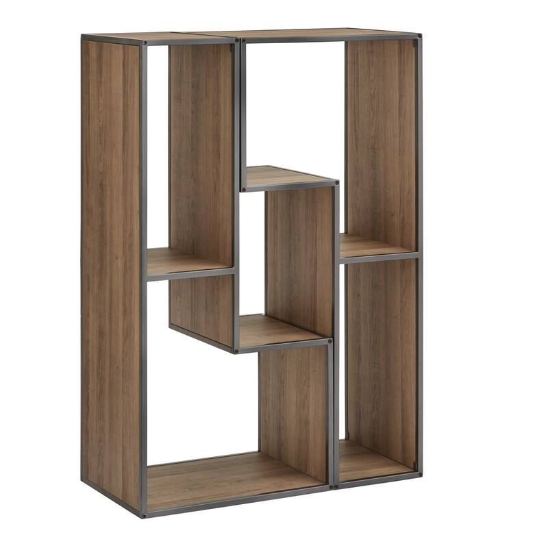 Shelby Natural Finish TV Stand with Silver Gray Metal Frame by iNSPIRE Q Modern