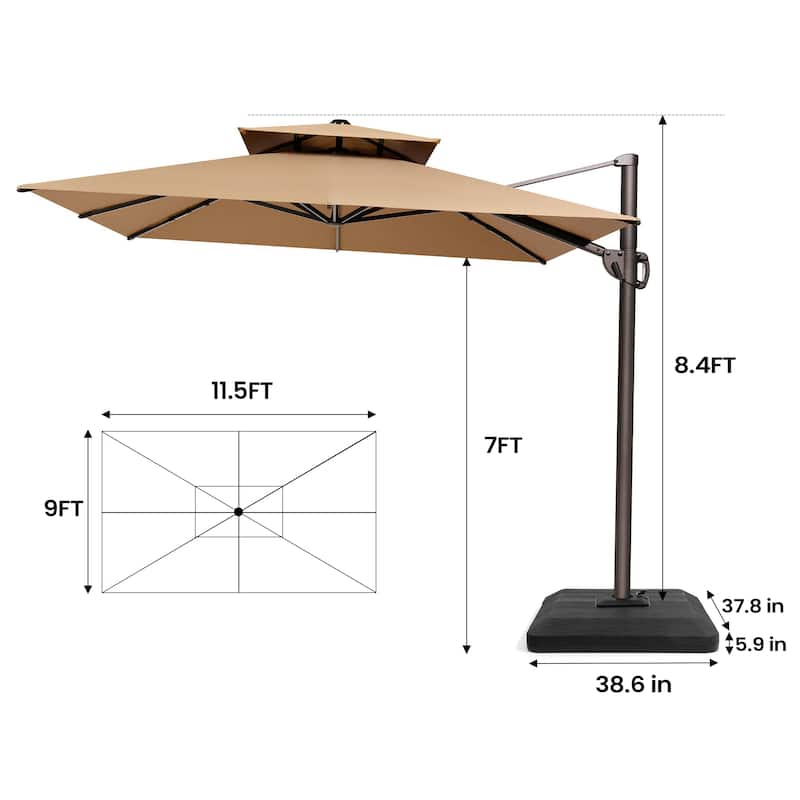 Pellebant Outdoor 9 FT x 11.5 FT Double Top Cantilever Offset Umbrella with Premium Base Stand