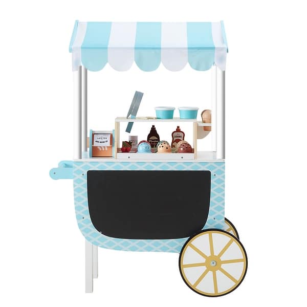 slide 2 of 14, Teamson Kids Wooden Ice Cream Cart Pretend Play Food Set with33 pcs Accessory Set for Toddlers Blue
