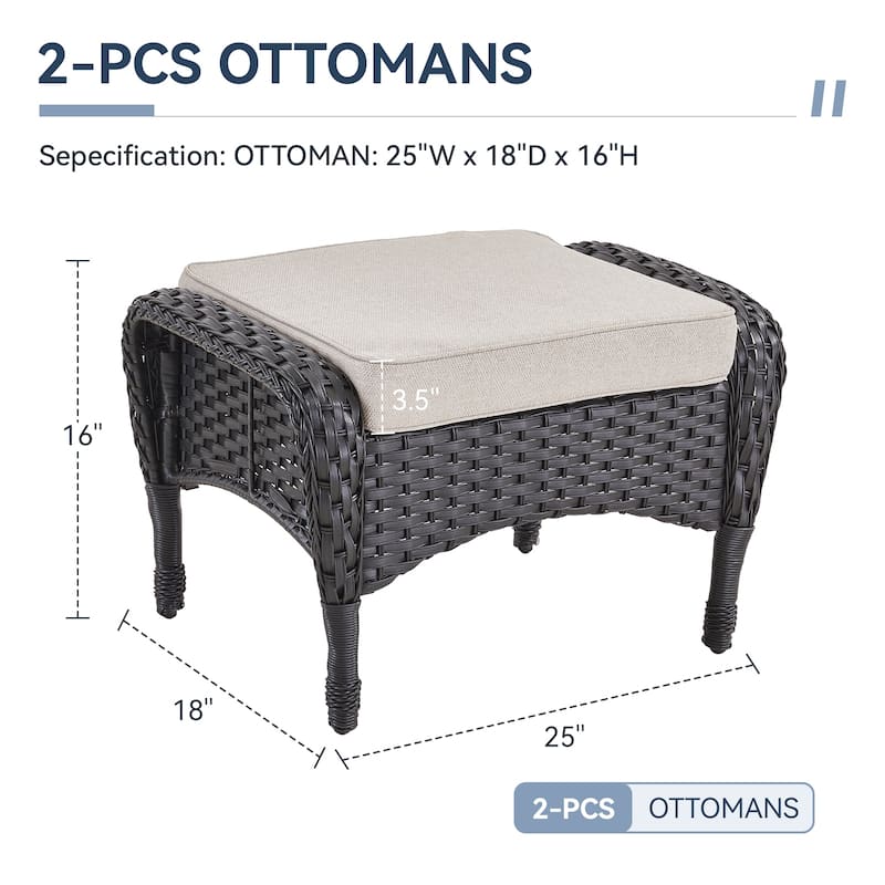 Gymojoy Versatile Outdoor Wicker Ottomans with Soft Cushions