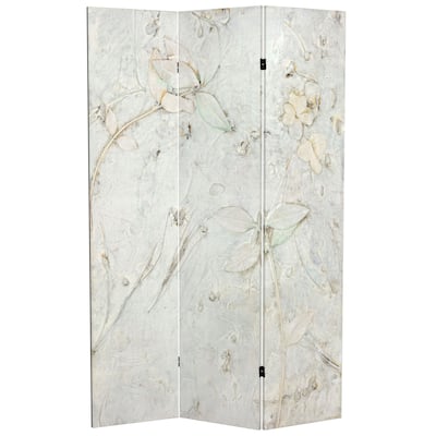 Handmade 6' Double Sided Ivory Flowers Canvas Room Divider