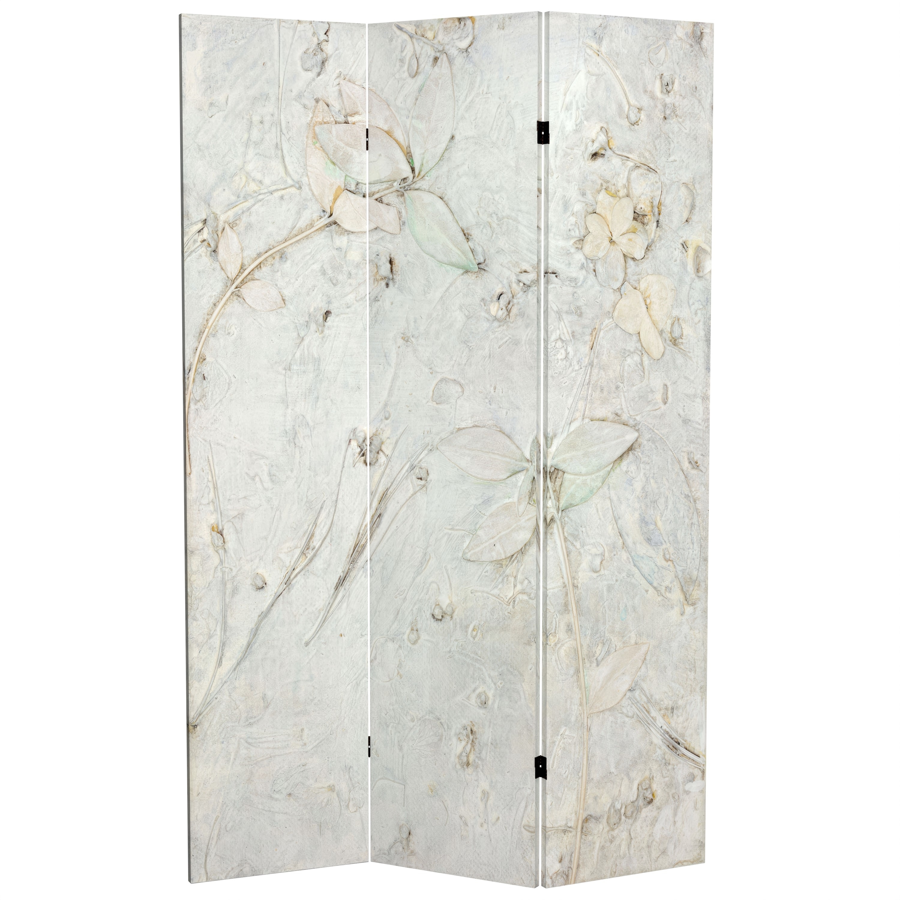 Handmade 6' Double Sided Ivory Flowers Canvas Room Divider