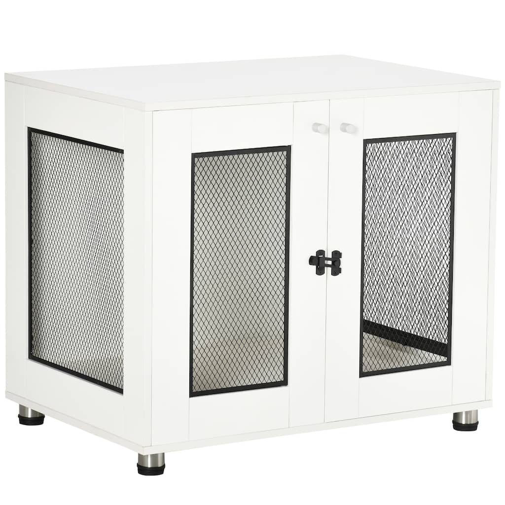 PawHut Dog Crate Furniture with Water-resistant Cushion, Dog Crate End Table with Double Doors