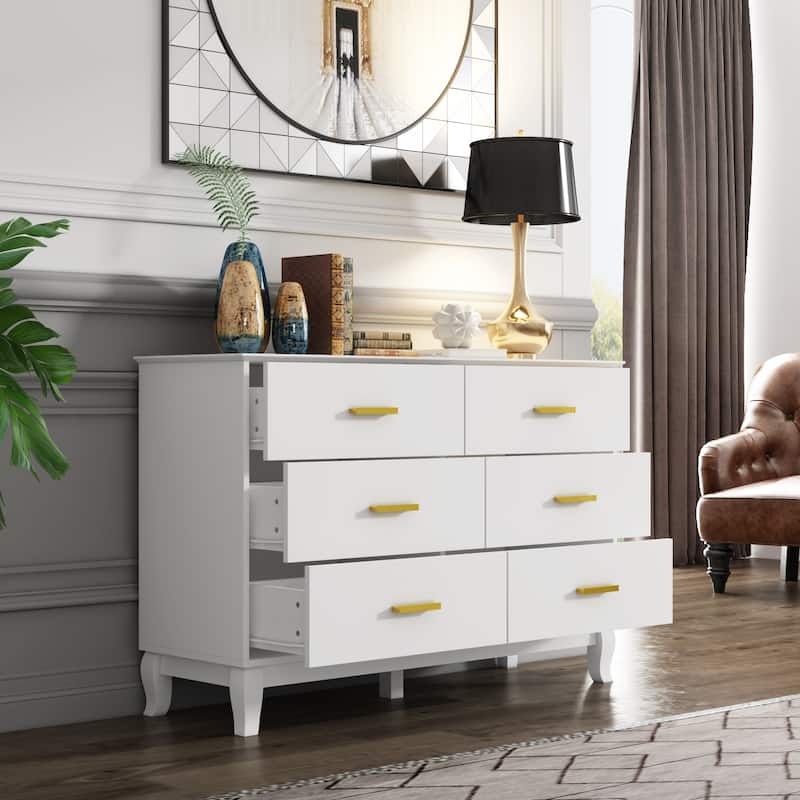 6 Drawer Dresser Modern Wood Storage Chest of Drawers for Living Room
