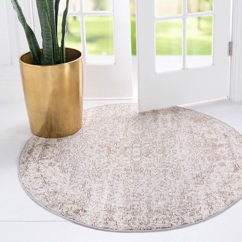 Traditional Kosmas Collection Area Rug - Light Gray - 7' Round