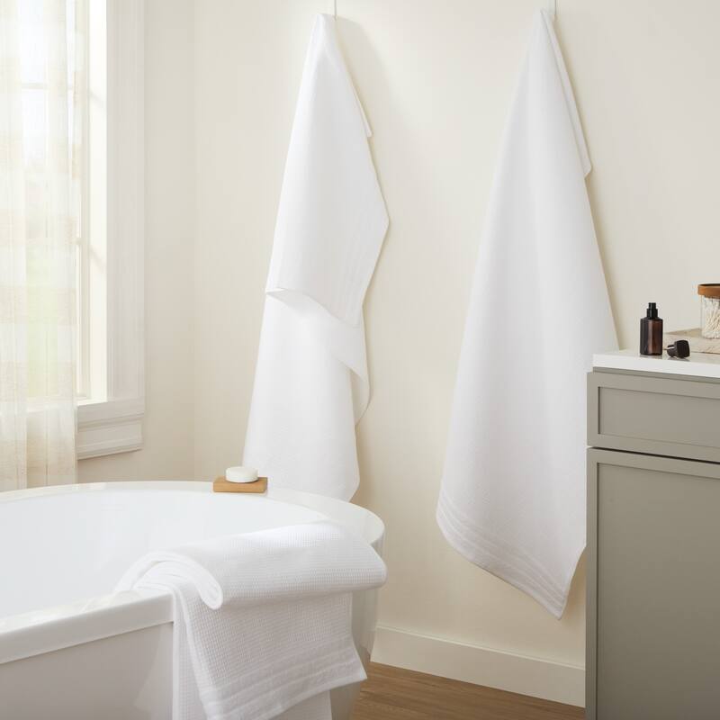 TOWN & COUNTRY BASICS 4-Piece Waffle Woven Terry Stripe Bath Towel Set, - 30"x56"