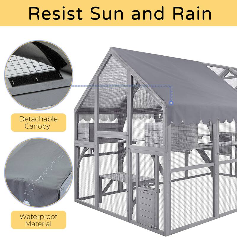 Catio Large Outdoor Cat Enclosure Wooden Kitty House Condon for Multiple Cats Run