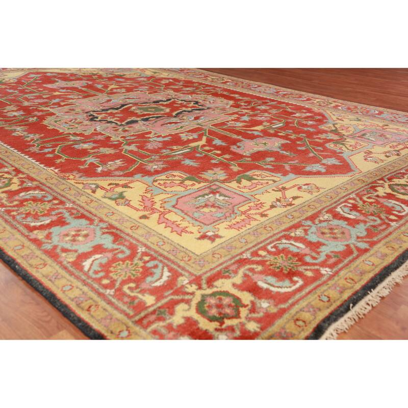 Geometric Heriz Serapi Oriental Area Rug Handmade Red Wool Carpet - 8'10" x 11'10"