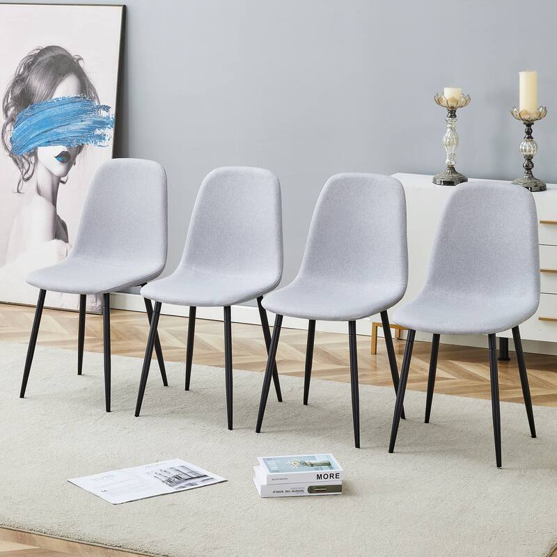 Modern Kitchen Side Chairs with Metal Legs Dining Chair Set of 4 Armless Side Chair for Dining Room - Light Gray