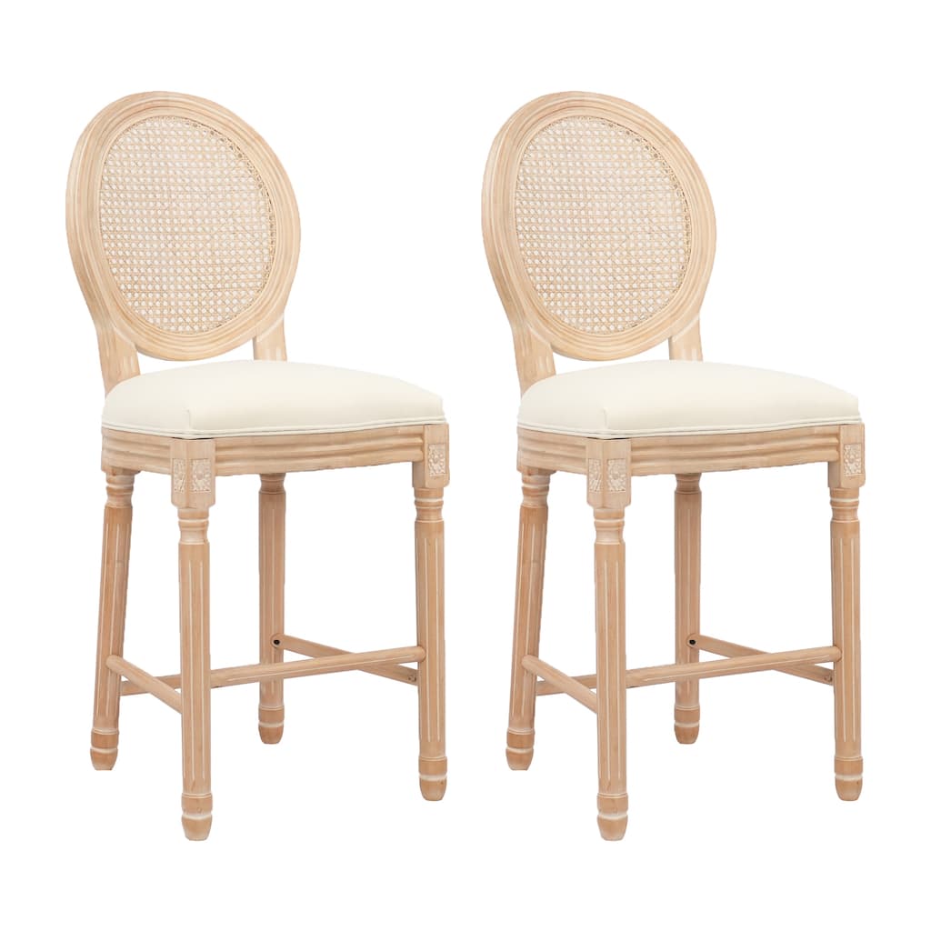 Modern Set of 2 Round Back Dining Chairs with Burlap Upholstered Seat and Wooden Legs for Dining Room, Bar and Living Room