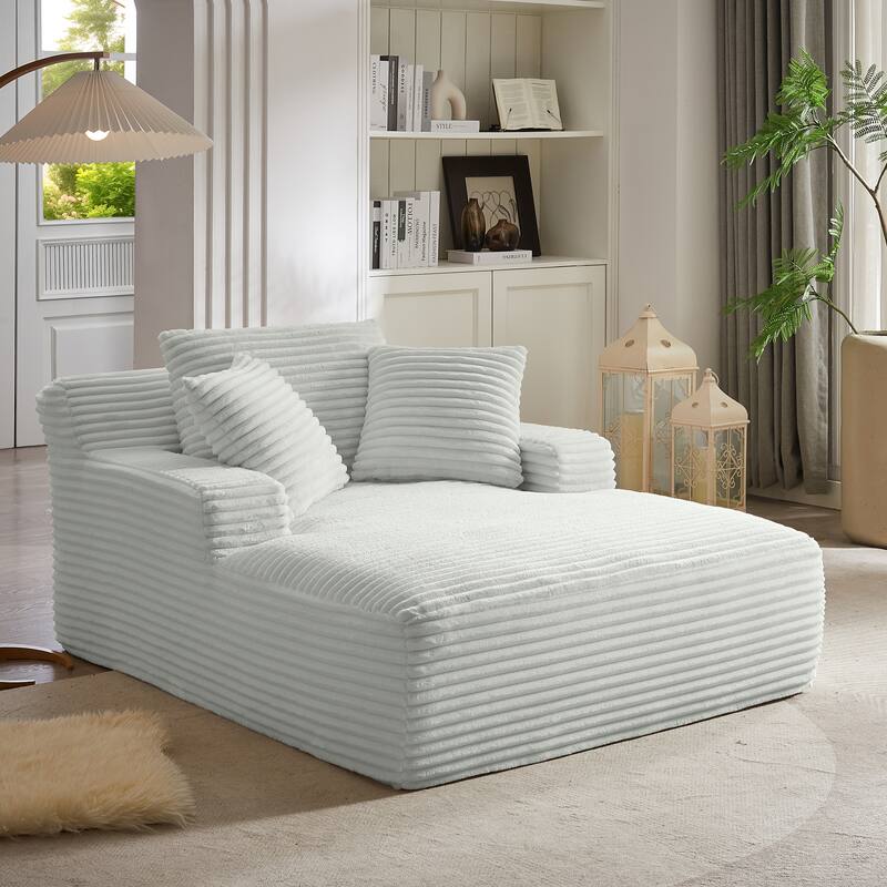 Lazy Sofa Chair Single Chaise Lounge Corduroy Upholstered Sleeper Sofa Ergonomic Couch Chair with Full Foam Cushion and Pillows
