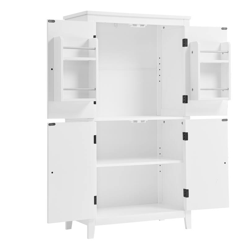 Large Bathroom Waterproof Storage Cabinet with 4 Doors, Shelf